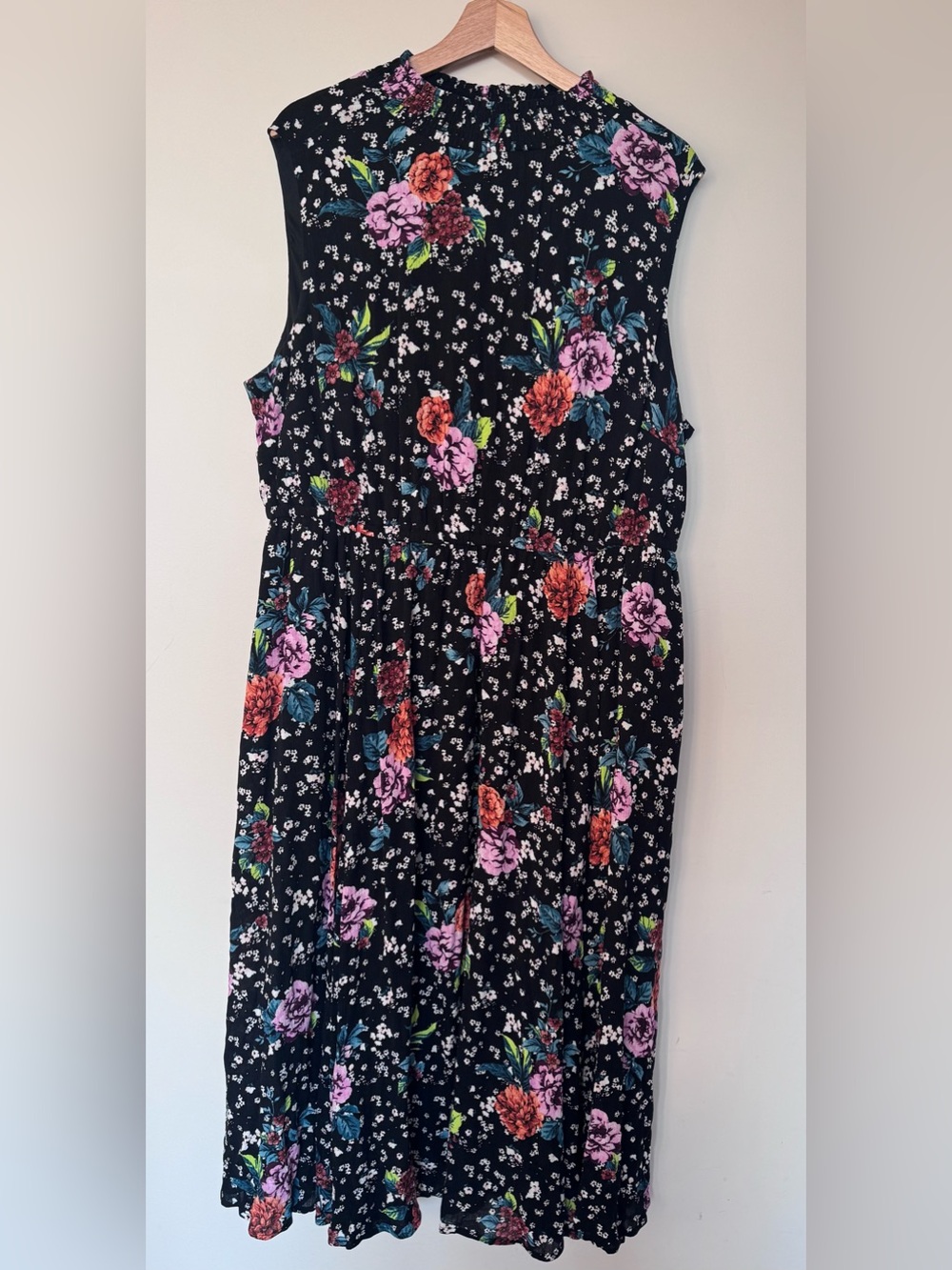Torrid Floral Sleeveless Midi Dress - Black with Pink & Coral Blooms